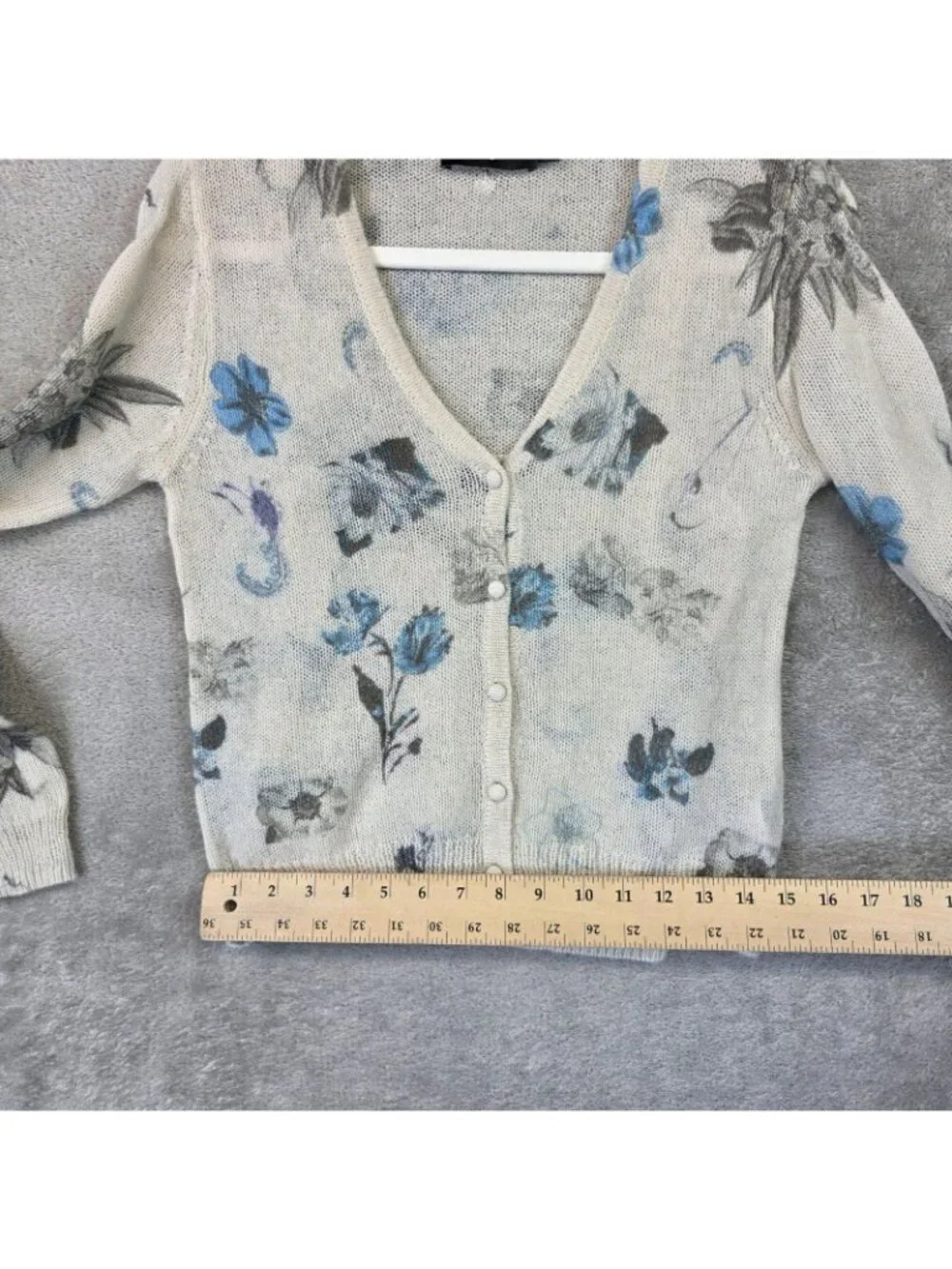 Desigual Cardigan Sweater Set Womens Small Cream Blue Floral Open Knit Sheer